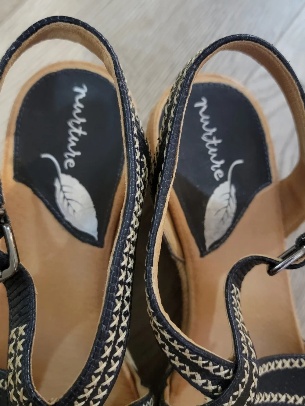 Nurture Lilithe Platform Sandal 8.5 Navy Blue and Cork Jute Trim Comfort EUC